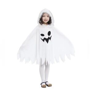 🎃Adorable Ghost Halloween Cloak Costume Jack O Lantern Kids Hoodie Velour Fuzzy